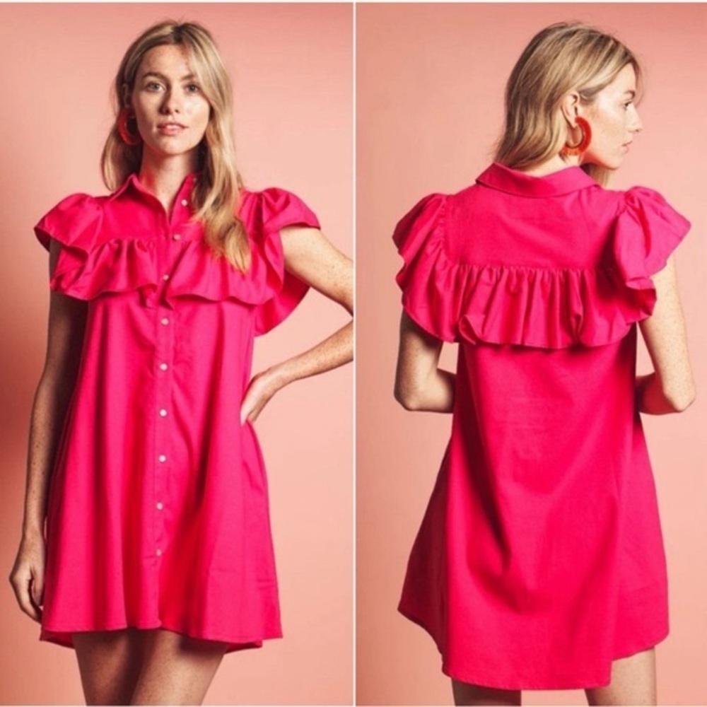 Tuckernuck The Shirt by Rochelle Behrens Ayla Dress in Hot Pink